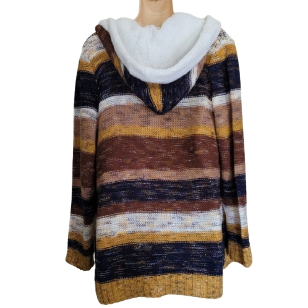 Almost Famous Hooded Sherpa Lined Cardigan Sweater Size Women's Medium